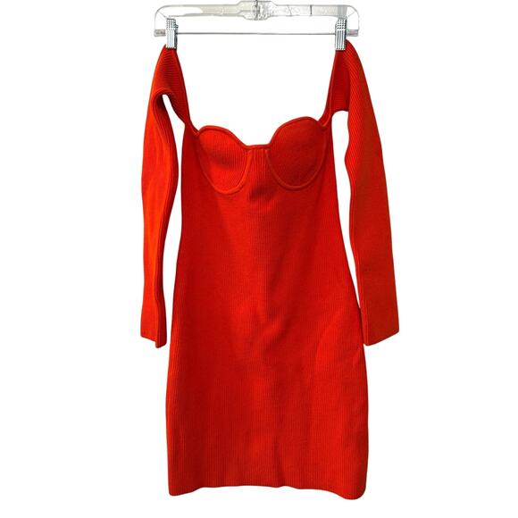 Helmut Lang M Contour Ribbed Knit Dress $395 Off Shoulder Long Sleeve Orange - Picture 3 of 12